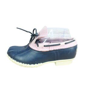 LL Bean Blue Pink Unlined Bean Boots Rubber Mocs Size 7 M